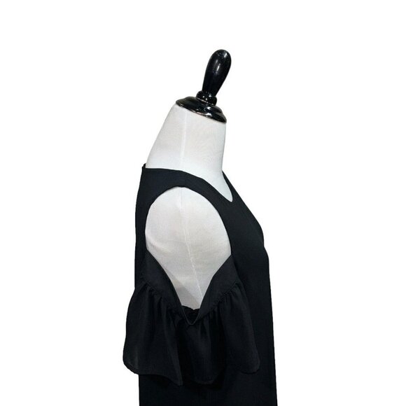 Worthington Women's Size 6 Open Shoulder Mini Dress Ruffle Sleeves Black Lined - Picture 5 of 8